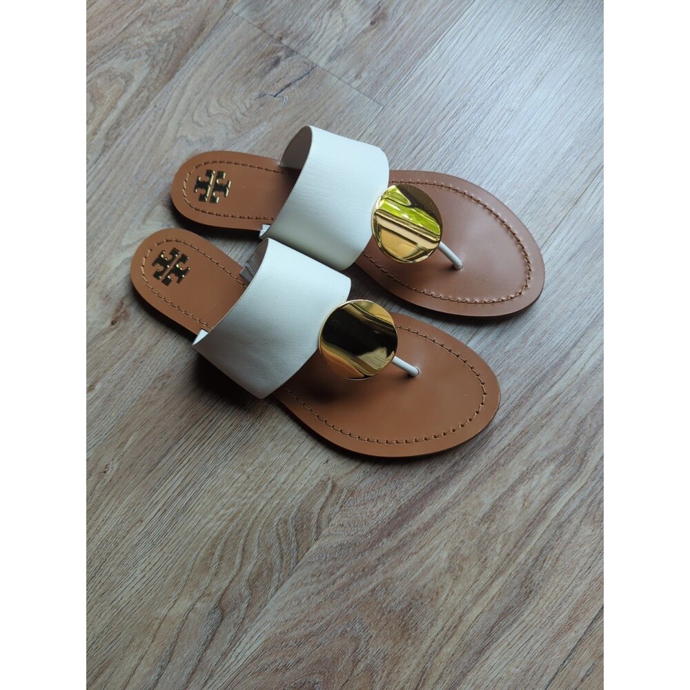 Tory Burch Patos Disk Thong Sandals White Gold Womens 9.5 - Picture 6 of 14
